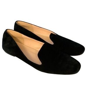 J. Crew Leather Black Suede Loafers Women's Flat Slip‎ On Shoes Size 9